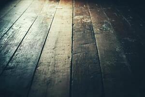 Distressed wooden planks showcase a dark and aged appearance photo