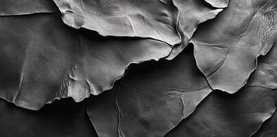 Textured and folded black leather surfaces in a monochromatic image photo