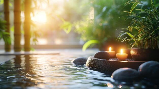 Candles and water in a spa setting photo