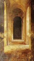 Ancient hallway features repeating arches columns and textured surfaces photo