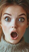 A woman with an open mouth and a shocked expression photo