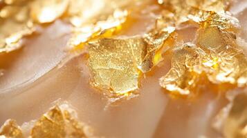 Golden flakes embellish a smooth beige surface with shimmer photo