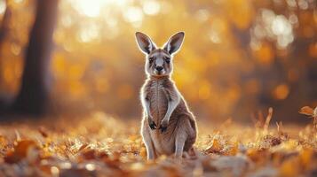 A kangaroo is standing in the middle of a field photo