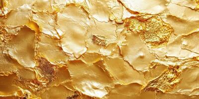 Abstract golden background texture created using gold leaf flakes photo