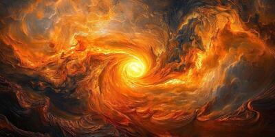 Golden vortex of clouds radiating from a central bright light photo