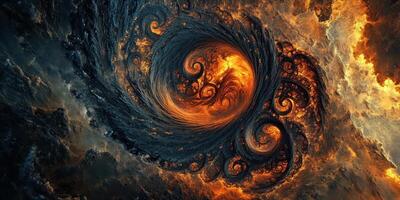 Abstract swirling vortex of dark and fiery fractal patterns photo