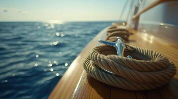 A rope and anchor on a boat deck photo