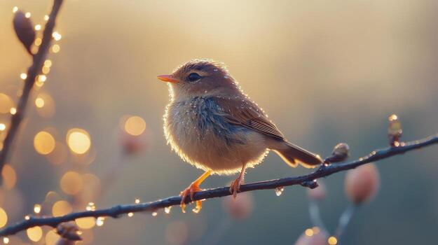 A small bird is sitting on a branch photo