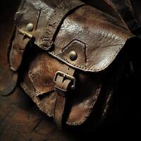 Worn leather messenger bag shows its rustic and timeless beauty photo