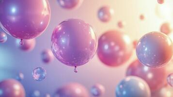 Many pink and blue balloons floating in the air photo