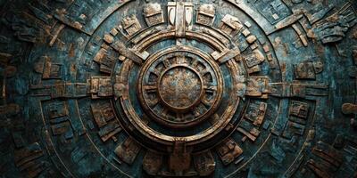 Detailed circular steampunk design featuring intricate geometric patterns photo