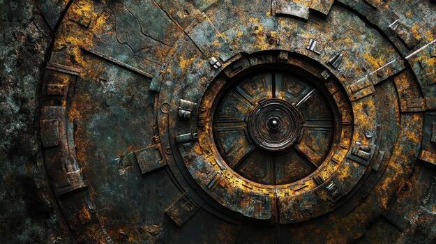 cerca arriba de un resistido metal escotilla con complejo detalles foto