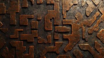 Textured surface featuring copper colored geometric shapes and dark background photo