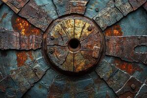 Detailed view reveals a heavily rusted and weathered mechanism photo