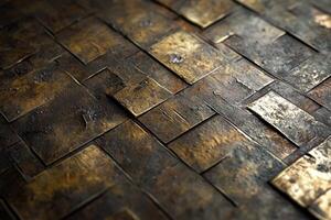 Textured interwoven metallic panels create a distressed bronze surface photo