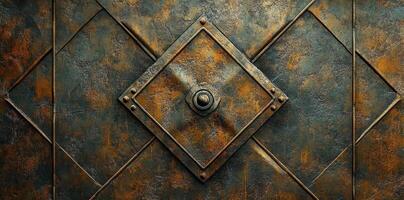 Heavily textured metal gate with aged and rusted design photo