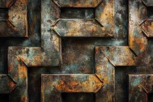 Distressed geometric pattern featuring aged metal and rust textures photo