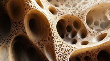 Abstract beige porous surface with large and small irregular holes photo