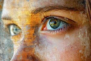 Close up view of a womans eye with textures photo