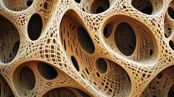 Intricate abstract structure of interconnected hollows and interwoven strands photo