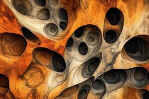 Abstract interconnected organic forms with numerous dark circular openings photo