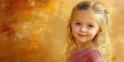 Blonde haired girl with blue eyes in a painting photo