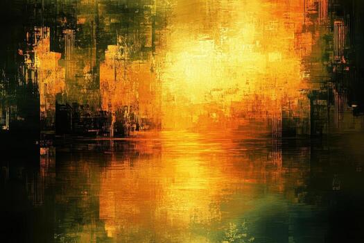 Abstract cityscape reflecting in water with warm and dark tones photo
