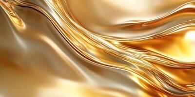Abstract depiction showcases golden liquid forming graceful flowing waves photo