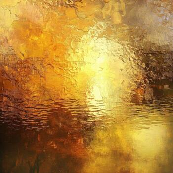 Abstract golden surface with textured reflections and bright light photo