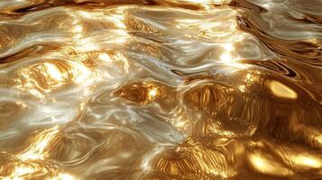 Golden shimmering liquid forms gentle waves reflecting bright light photo