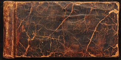 Worn antique book with leather cover and spine visible photo