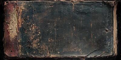 Worn antique book with faded black cover and damaged edges photo