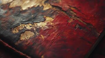 Close up of an old book cover with cracked paint photo