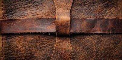 Close up of distressed brown leather with strap detail photo