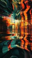 Abstract city reflection with wavy distortions and vibrant color play photo