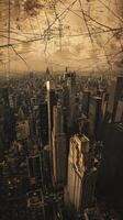 New york city skyline covered in old grunge effect photo