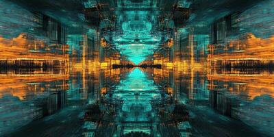 Abstract interior with complex lines and colors creates futuristic scene photo