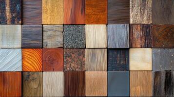 Assorted wooden blocks display a variety of grains and textures photo