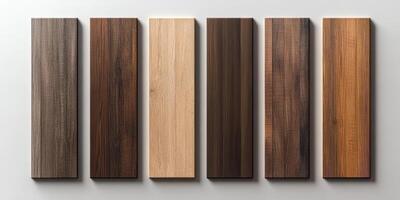 Six vertically aligned wood samples showing varying grain and colors photo