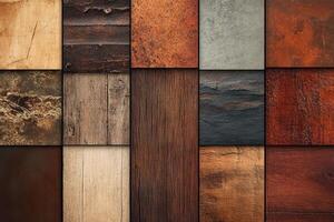 Assortment of textured materials arranged in a tiled presentation photo