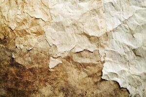 Crumpled and torn paper displays aged textures and discoloration photo