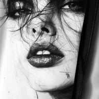 Dramatic black and white portrait of a womans face photo