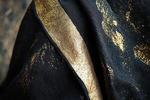 Dark fabric featuring elegant gold accents and textured surface photo