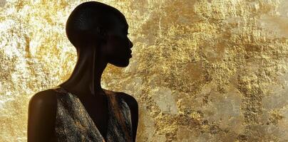 Profile of a woman against a golden textured background photo