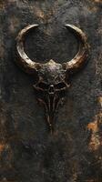 Detailed skull with horns placed upon a textured background photo