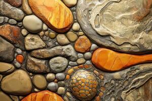 Assorted smooth stones create a natural mosaic textured background photo