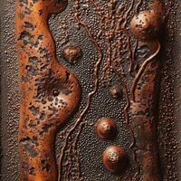 Abstract close up features textured copper shapes and patterns photo