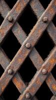 Close up of heavily rusted crisscrossing metal bars photo