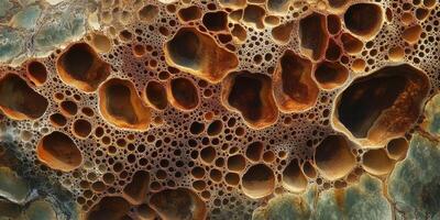 Weathered rock formation displays numerous holes and cavities photo