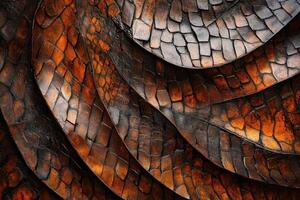 Textured curved panels exhibit a scale like pattern in brown photo